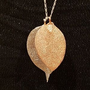 New Double Leaf Necklace- Silver/Rose Gold